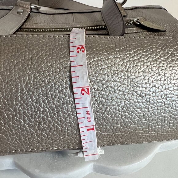 Coach L Shoulder Bag Pebbled Leather Metallic Silver Purse Tote Duo Handles - Picture 14 of 16